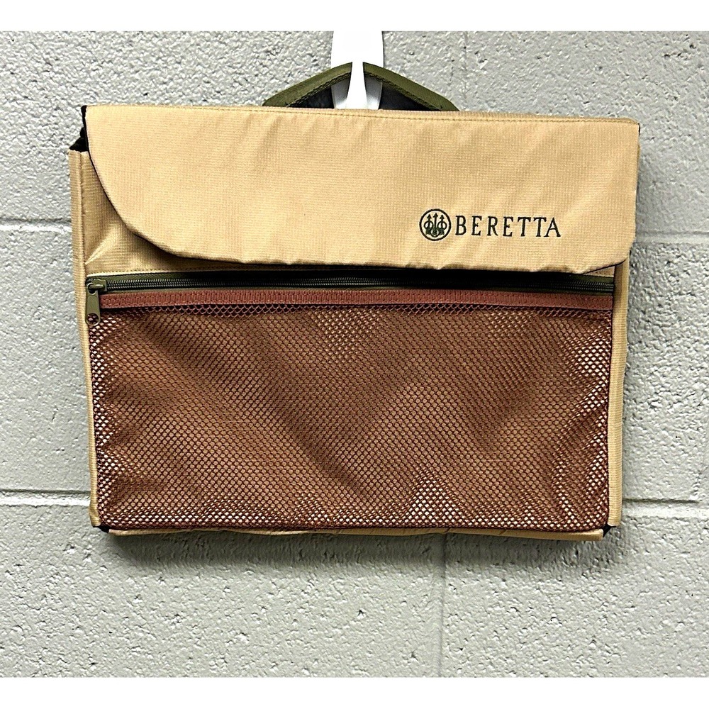 Beretta Solid Briefcase Document Case Beige Brown Green Canvas Zip Top Handle